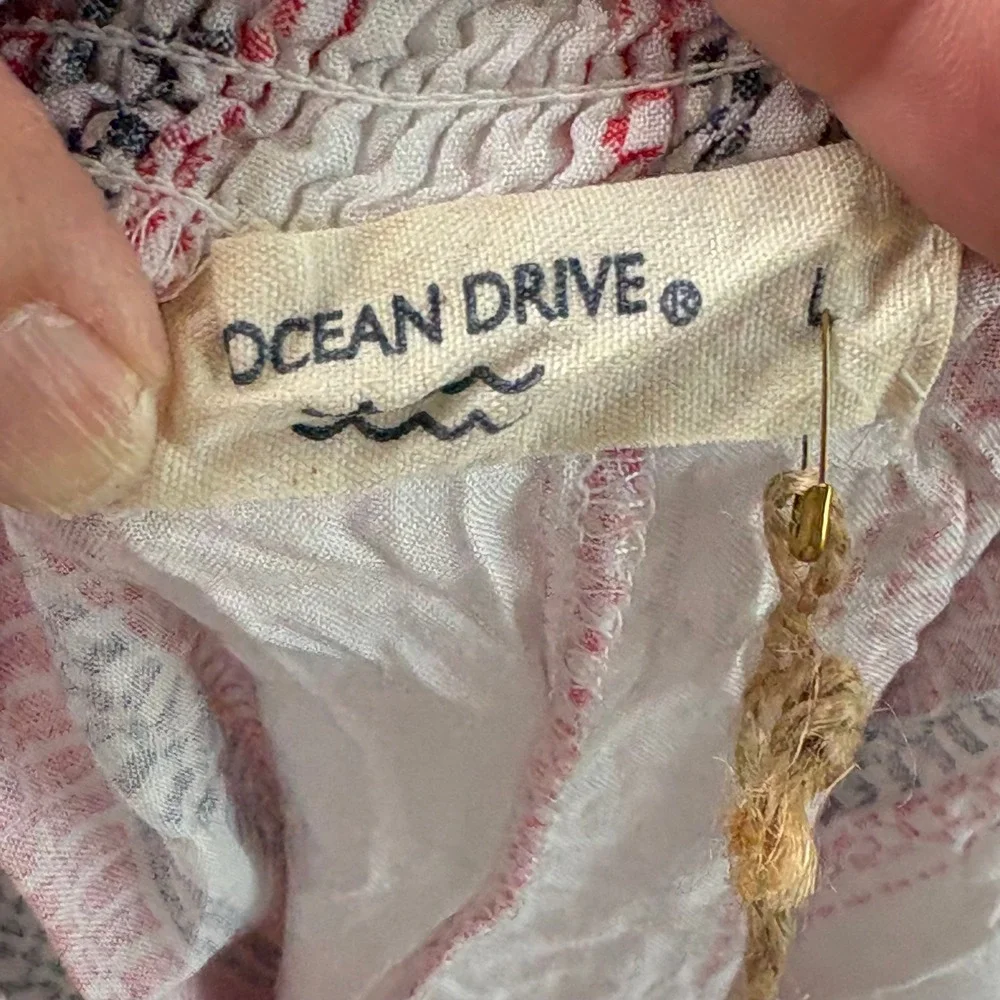 Ocean Drive Womens Off Shoulder Smocked Striped Crop Top Nautical Red Blue Large